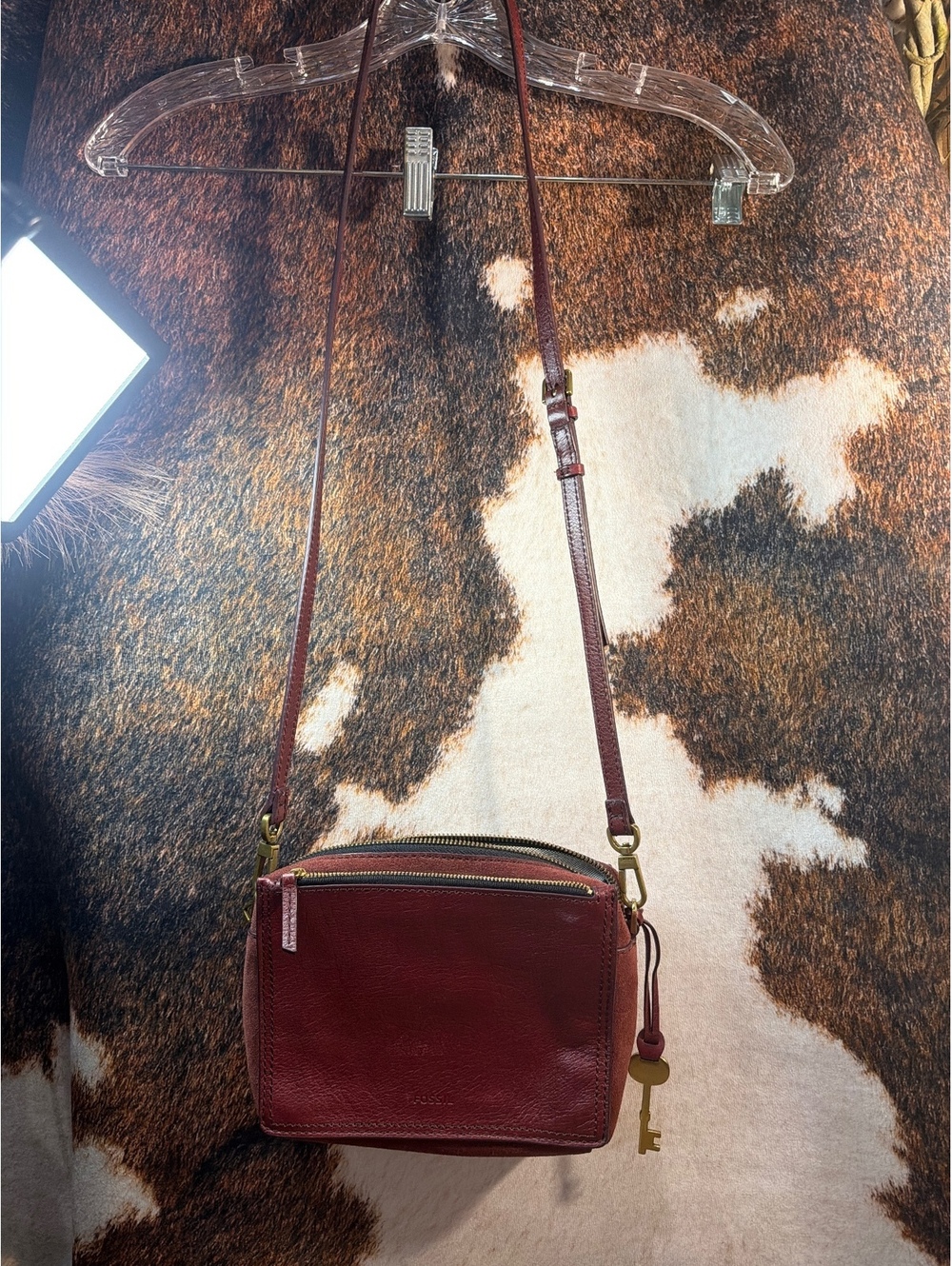 Fossil Burgundy Leather and Suede Crossbody Shoulder Bag